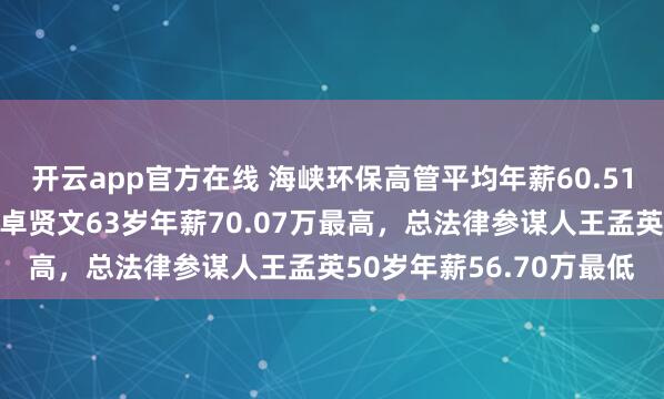 开云app官方在线 海峡环保高管平均年薪60.51万：总裁及非寂然董事卓贤文63岁年薪70.07万最高，总法律参谋人王孟英50岁年薪56.70万最低
